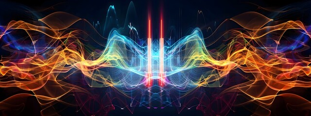 Poster - Vibrating Tuning Fork Emitting Colorful Frequency Waves in Digital