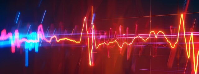 Poster - Vibrant 3D Rendered Pulse Rate Monitor Visualizing Cardiac Rhythms in a Futuristic Display