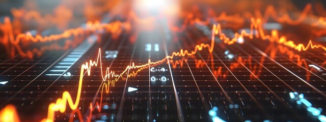 Poster - 3D Rendered Pulse Rate Monitor Display Visualizing Heart Rate Fluctuations