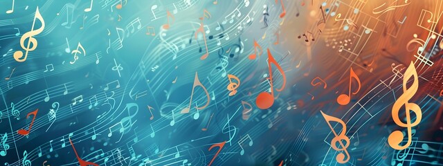 Poster - Vibrant Musical Note Composition with Colorful Sheet Music Patterns