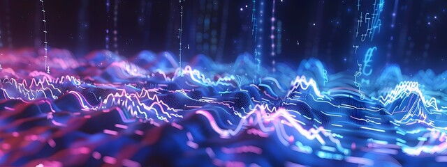 Poster - Vibrant Electroencephalogram Brain Wave Visualization in Colorful Digital Flow