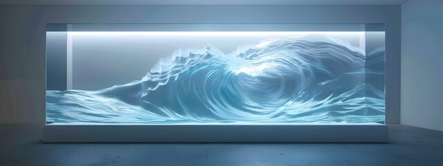 Poster - D Rendering of Wave Tank Experiment Showing Water Waves at Different Frequencies