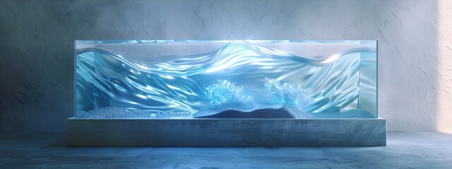 Poster - D Rendered Wave Tank Experiment Showcasing Water Waves at Different Frequencies