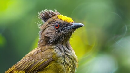 Wall Mural - Close up image of Brown eared Bulbul on a simple background