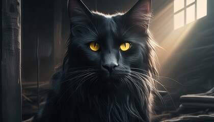 Poster - A black maine coon in a barn