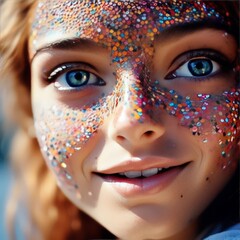 Wall Mural - young woman with colorful make up in the face of a beautiful model makeup