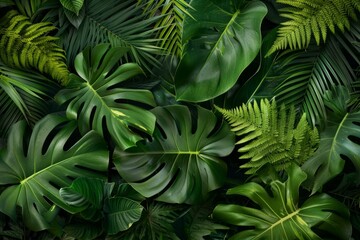  A lush green jungle with many different types of leaves and plants