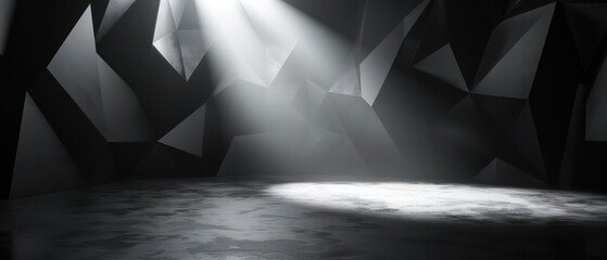 Wall Mural - media studio stage with overhead lighting on a dark background, modern and minimal