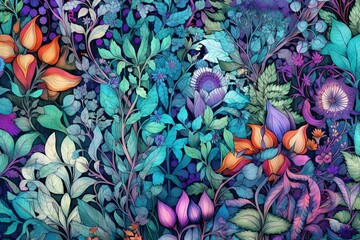 Whimsical Flora Fantasy an Intricately Designed Botanical Background