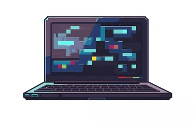 Poster - laptop with 8-bit pixel plain screen, pixel art vector illustration