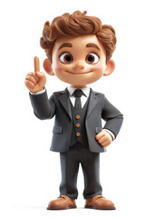 Poster - Cartoon Cute Businessman Points a Finger at an Empty Place on a white background. Generative AI