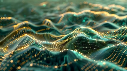 Wall Mural - Captivating Futuristic Neon Waves and Flowing Particle Network Digital