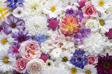 Wall Mural - a beautiful spring bouquet of pink roses and daisies symbolizes love and joy