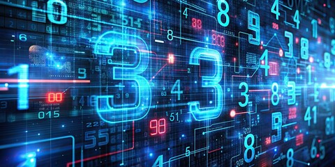 Unique numerical code on a futuristic digital background, technology, futuristic, digital, data, code, unique, encryption, security, innovation, network, pattern, abstract, algorithm