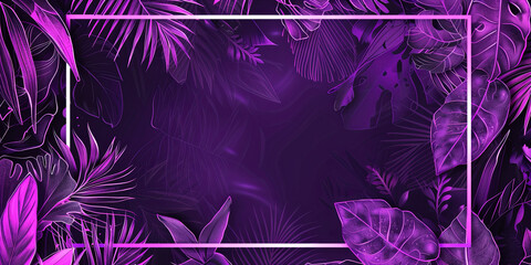 Wall Mural - a purple background with neon leaves and plants around the edges, generative AI