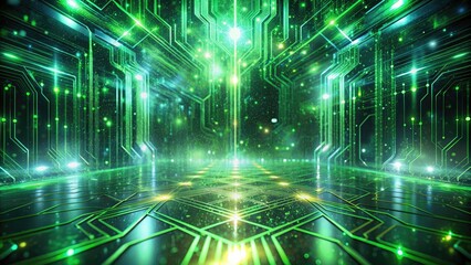 Poster - Digital green matrix surrounding a futuristic platform.