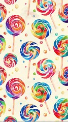 Wall Mural - World of sweets seamless pattern lollipops, gummy candies, and shaped treats. sweets parade, cartoon candy pattern delight.