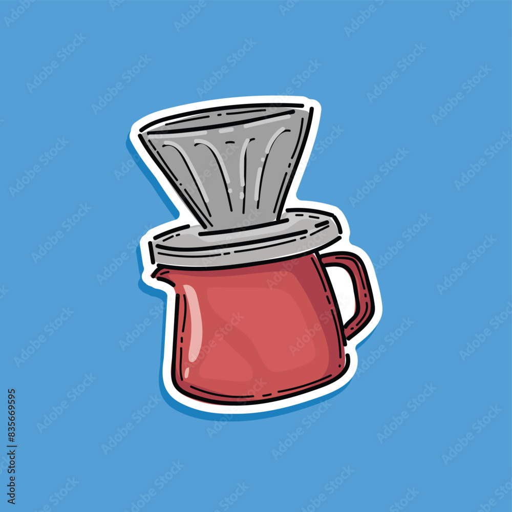 Hand drawn coffee maker. Vector illustration design isolated in a blue ...