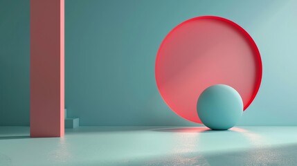 Poster - Minimalist composition with geometric shapes - A minimalistic 3D render featuring geometric shapes in a calm pastel setting invokes a sense of balance and simplicity