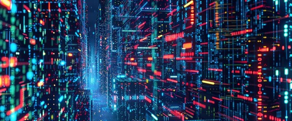 Wall Mural - Data Matrix In A Cyberpunk Aesthetic, Cartoon Style, Background