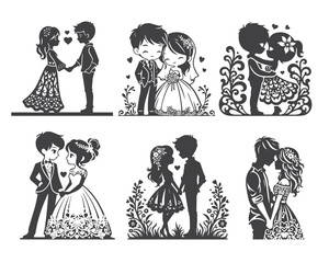 Wall Mural - Romantic Couple Vector Illustrations in Floral Themes.