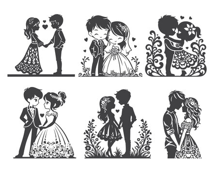 Romantic Couple Vector Illustrations in Floral Themes.
