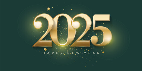 happy new year 2025 celebration. with luxury and shiny golden numbers. premium vector design for pos