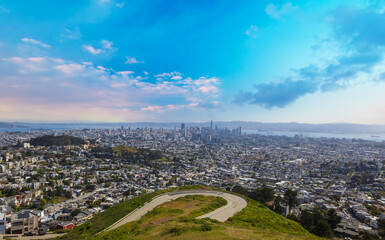 Wall Mural - USA, California, Panoramic San Francisco skyline of financial district from Twin Peaks lookout