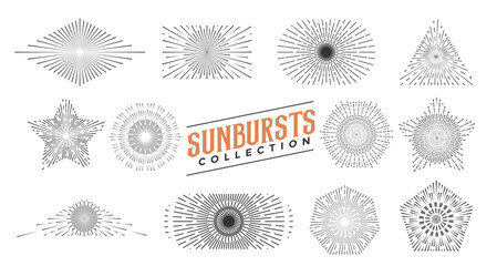 Canvas Print - pack of sunrays burst icon in line style