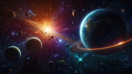 Wall Mural - A universe with realistically dazzling and fascinating planets