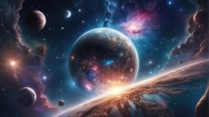 Wall Mural - A universe with realistically dazzling and fascinating planets