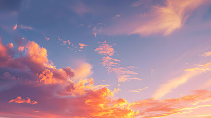 amazing sunset with pink clouds and blue sky