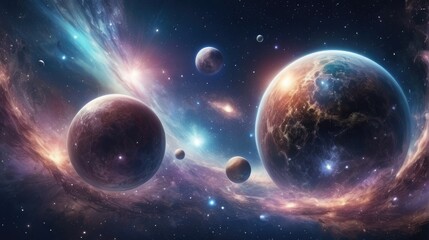 Wall Mural - A universe with realistically dazzling and fascinating planets