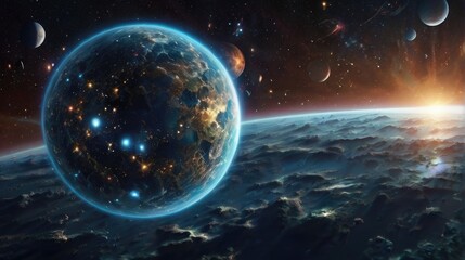 Wall Mural - A universe with realistically dazzling and fascinating planets
