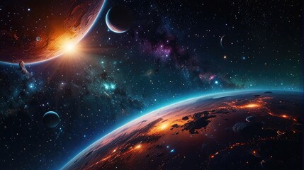 Wall Mural - A universe with realistically dazzling and fascinating planets