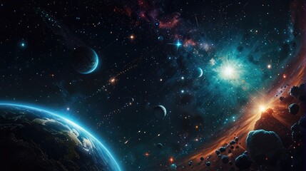 Wall Mural - A universe with realistically dazzling and fascinating planets