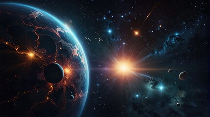 Wall Mural - A universe with realistically dazzling and fascinating planets