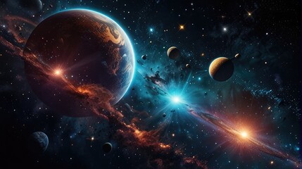 Wall Mural - A universe with realistically dazzling and fascinating planets