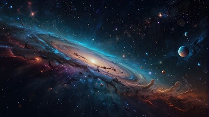 Wall Mural - A universe with realistically dazzling and fascinating planets
