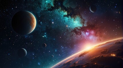 Wall Mural - A universe with realistically dazzling and fascinating planets