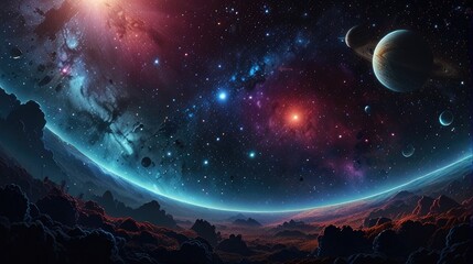 Wall Mural - A universe with realistically dazzling and fascinating planets