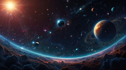 Wall Mural - A universe with realistically dazzling and fascinating planets