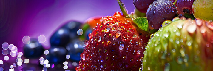 close up of various fruits covered in water droplets, generative AI