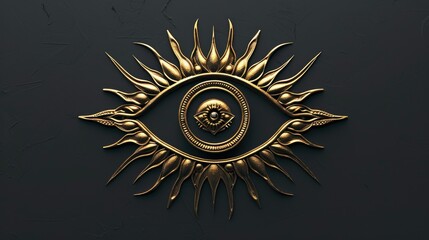 Abstract symbol of All-seeing Eye in Boho Eastern Ethnic style gold on black for decoration T-shirt or for computer game. Concept magic occultism Esoteric .AI GENERATION