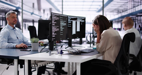 Poster - Unhappy Sad Developer Programmer Man In Stress Coding Software