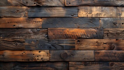 Wall Mural - Close up of hardwood plank wall with intricate wood stain pattern