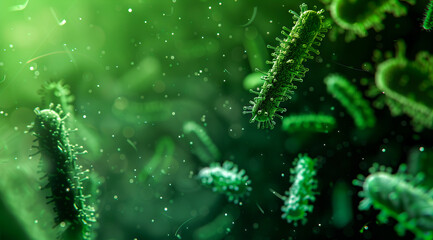 A green background with many bacteria.