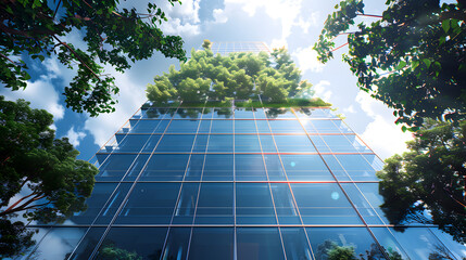 Wall Mural - Eco-friendly building modern city sustainable glass building Ecology concept Office building with green environment