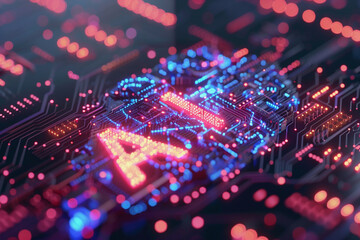 Poster - A computer chip with the letters AI on it. The chip is orange and blue.