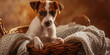 © VALUEINVESTOR - a small Jack Russell Terrier puppy sits in the basket, generative AI